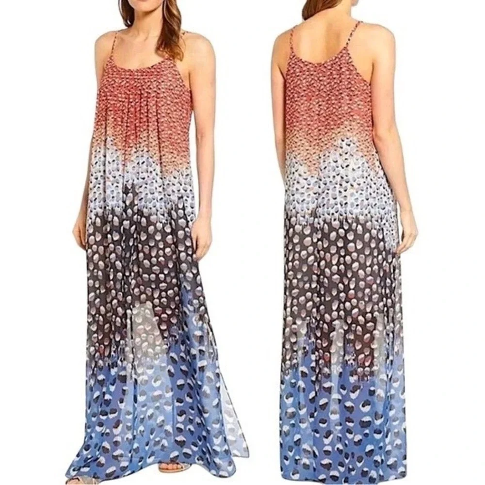 NIC+ZOE Dahlia Ombre Leopard Print Spaghetti Strap‎ Maxi Dress Women Size Large